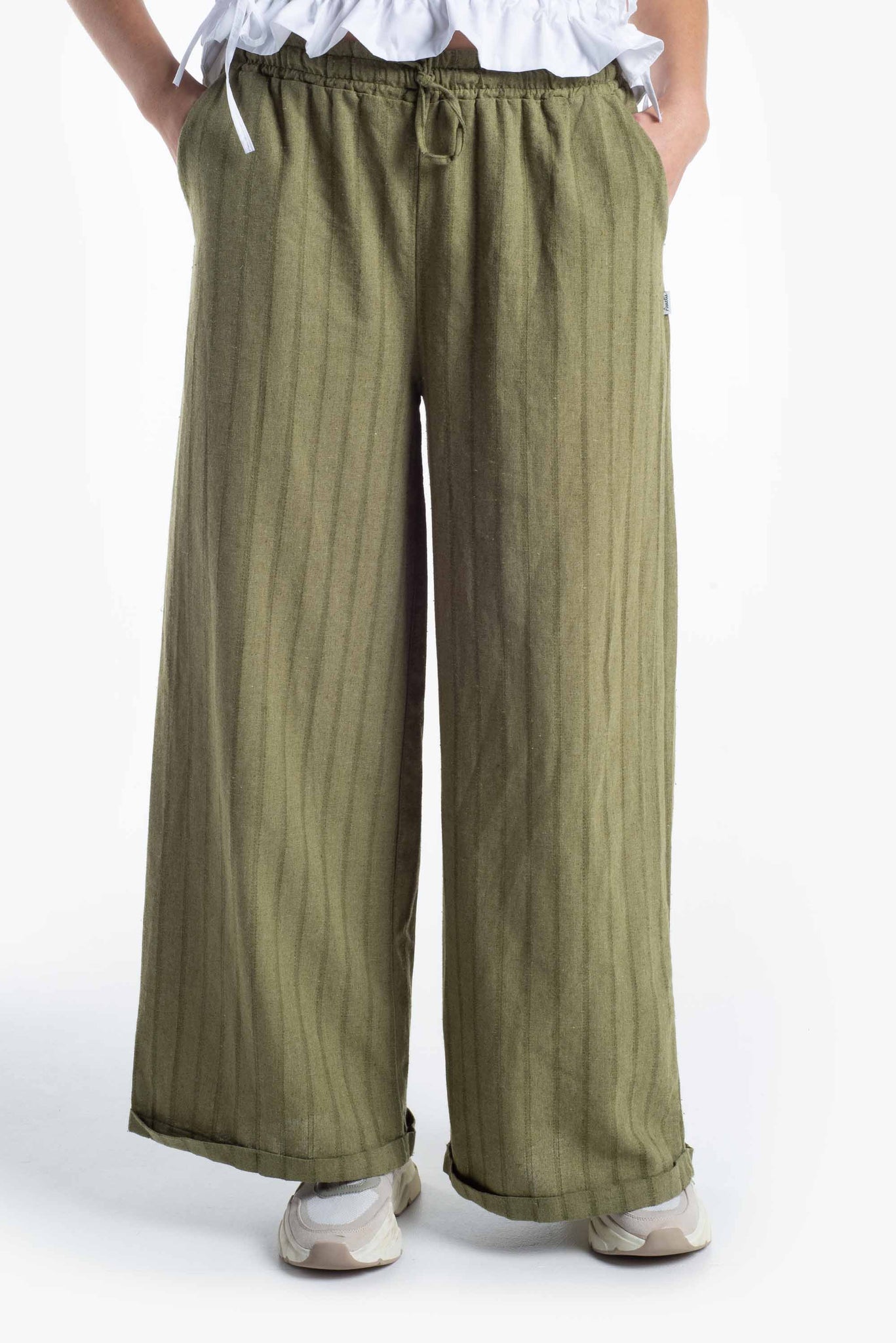 Pantalone gessato in tessuto di cotone